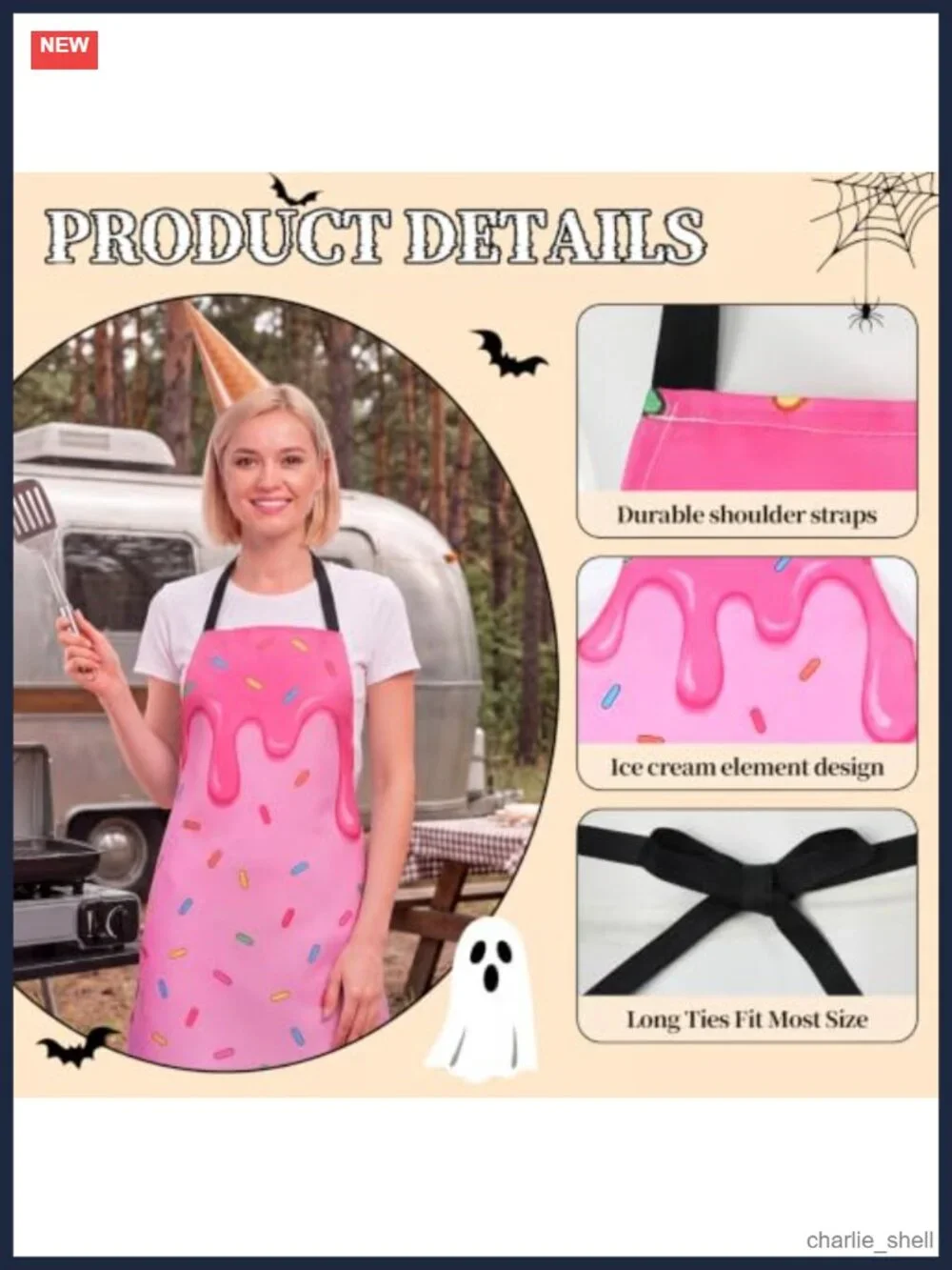 4 Set Halloween Ice Cream Costume Apron Headband Set Polyester Adult